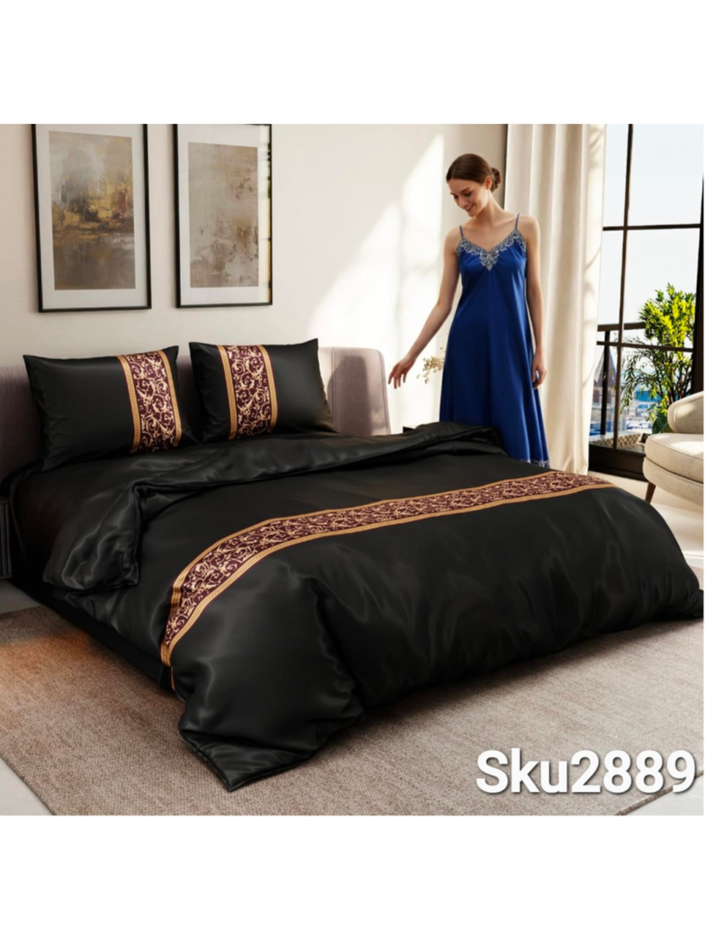 Luxury Satin Queen Duvet Cover Set 3PCs, 300TC Silk